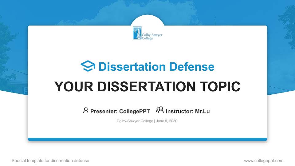 Colby-Sawyer College Graduation Thesis Defense PPT Template16:9 ratio PPT effect preview image