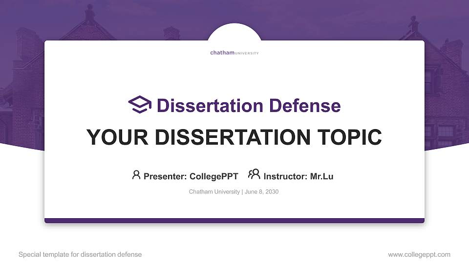 Chatham University Graduation Thesis Defense PPT Template16:9 ratio PPT effect preview image