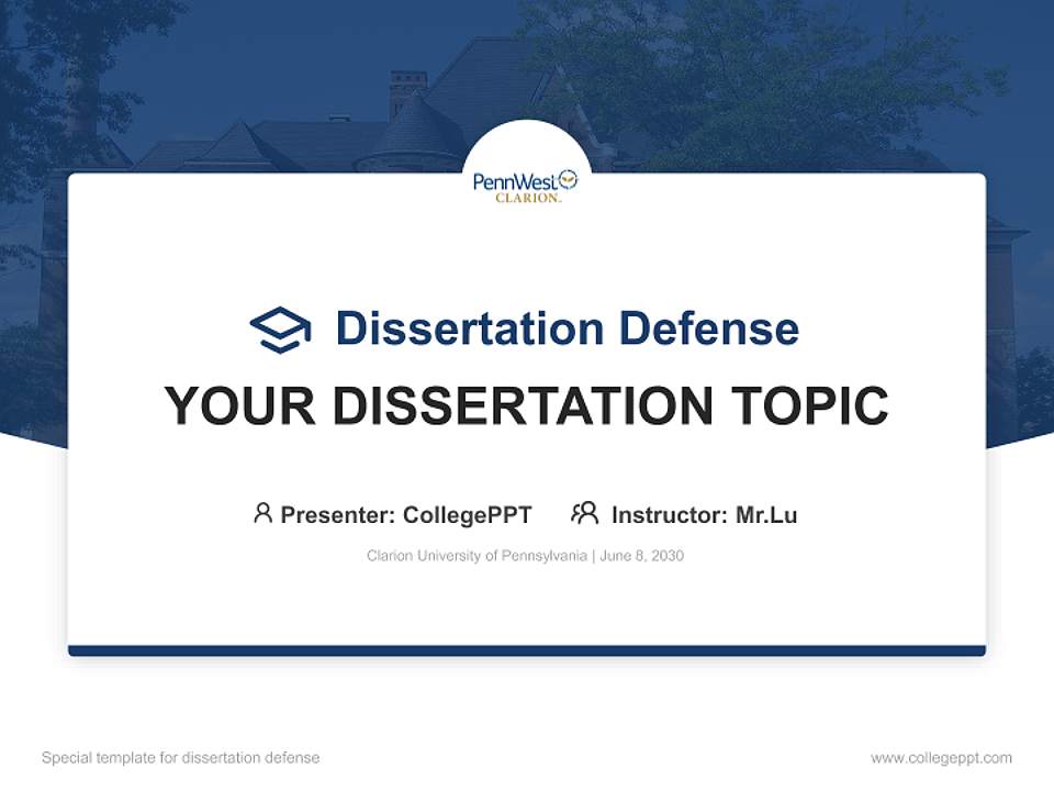 Clarion University of Pennsylvania Graduation Thesis Defense PPT Template4:3 ratio PPT effect preview image7