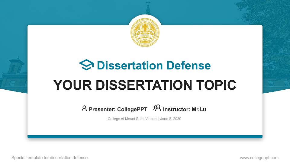 College of Mount Saint Vincent Graduation Thesis Defense PPT Template16:9 ratio PPT effect preview image