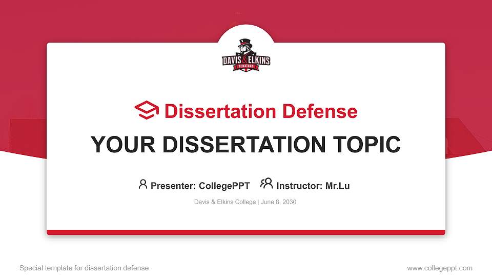 Davis & Elkins College Graduation Thesis Defense PPT Template16:9 ratio PPT effect preview image