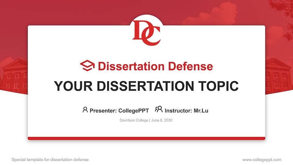 Davidson College Graduation Thesis Defense PPT Template16:9 ratio PPT effect preview image