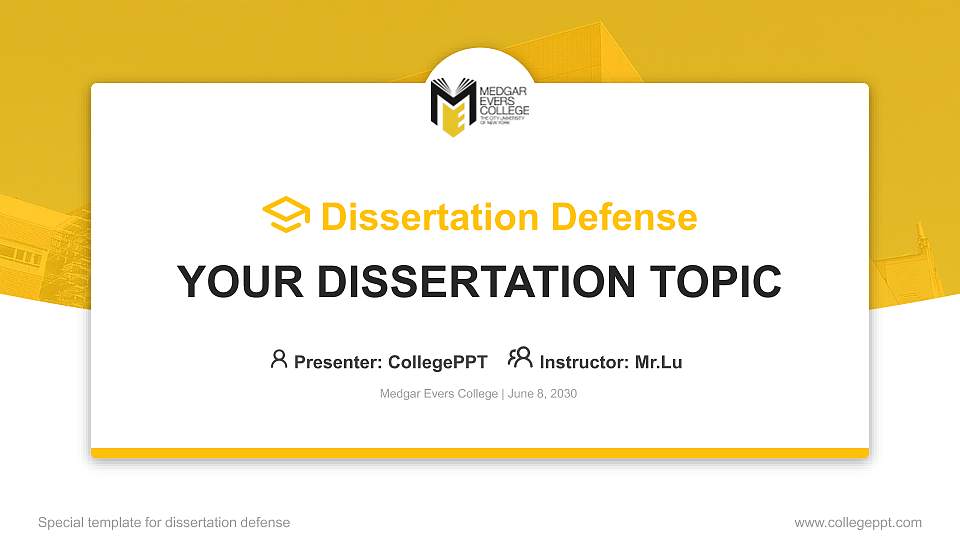 Medgar Evers College Graduation Thesis Defense PPT Template16:9 ratio PPT effect preview image