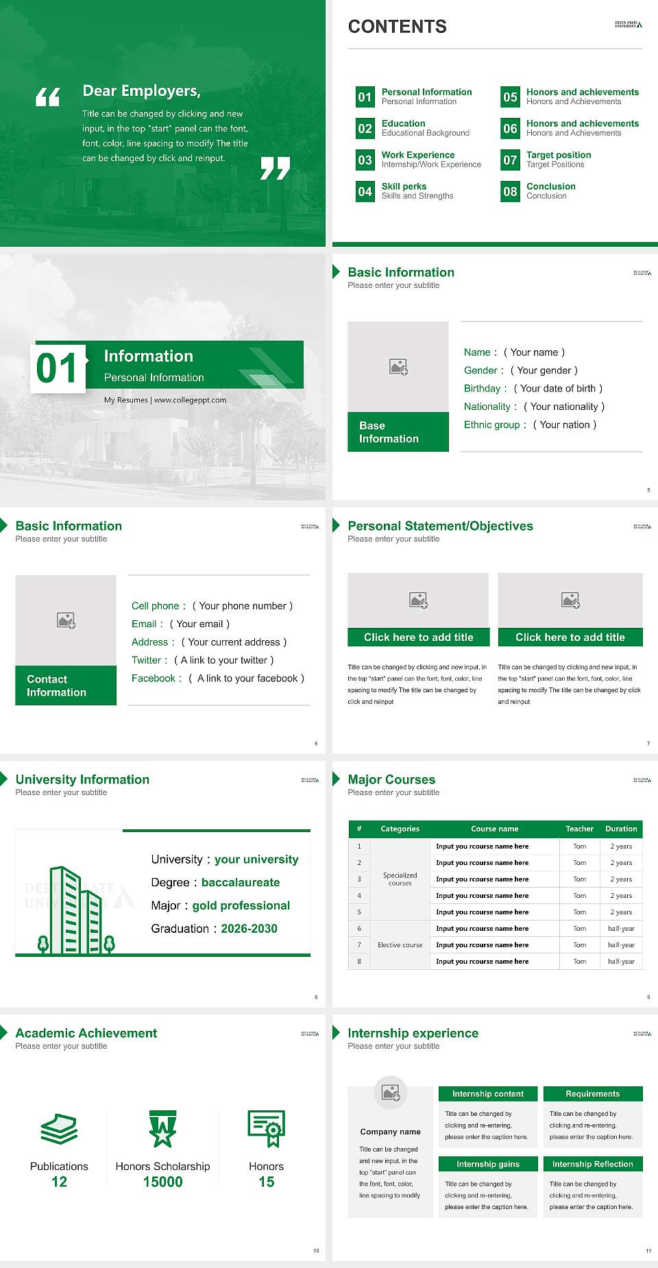 Delta State University Resume PPT Template4:3 ratio PPT effect preview image2
