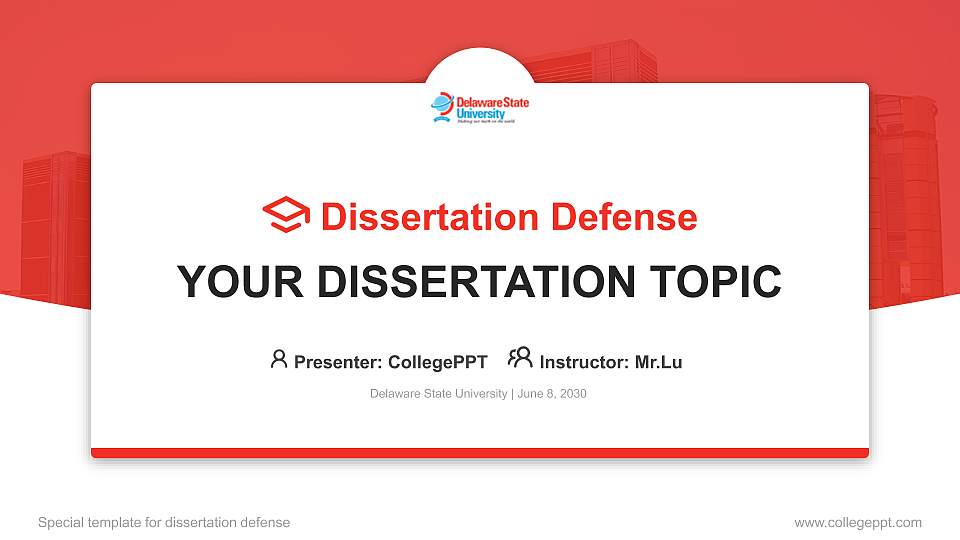 Delaware State University Graduation Thesis Defense PPT Template16:9 ratio PPT effect preview image