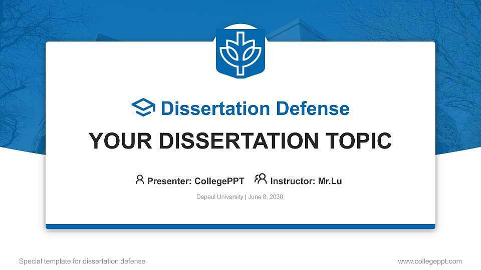Depaul University Graduation Thesis Defense PPT Template16:9 ratio PPT effect preview image1