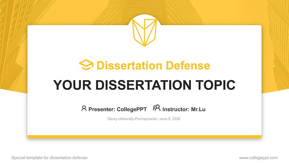 Devry University-Pennsylvania Graduation Thesis Defense PPT Template16:9 ratio PPT effect preview image