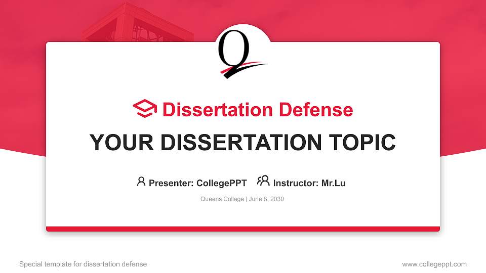 Queens College Graduation Thesis Defense PPT Template16:9 ratio PPT effect preview image