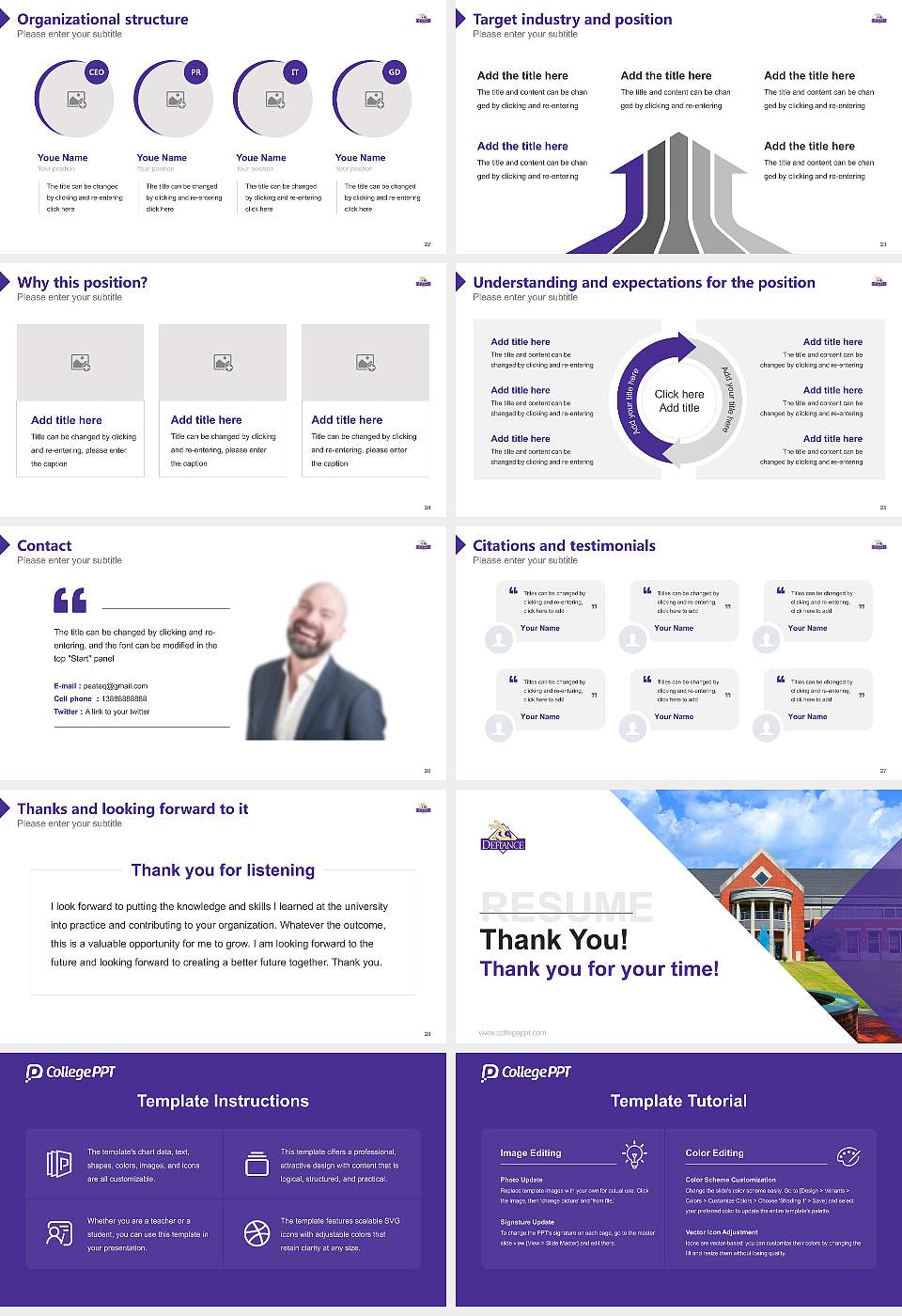 Defiance College Resume PPT Template16:9 ratio PPT effect preview image4