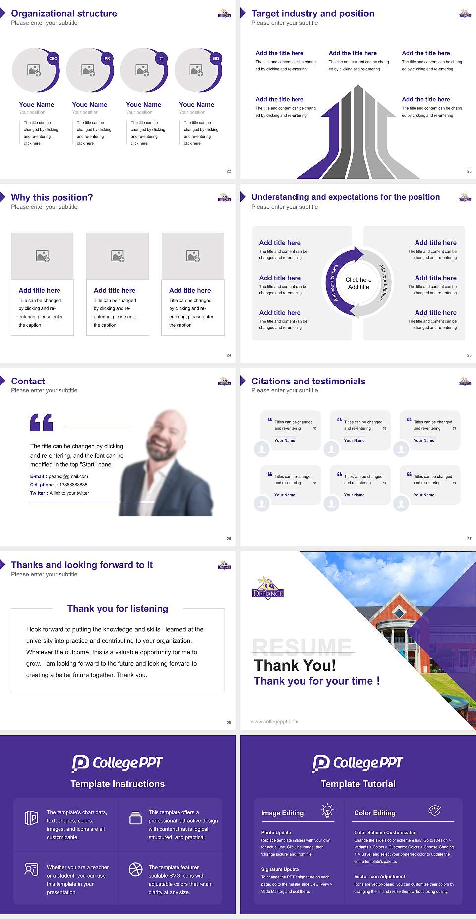 Defiance College Resume PPT Template4:3 ratio PPT effect preview image4