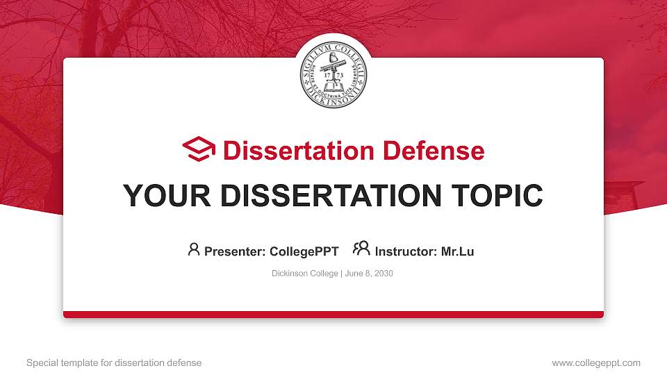 Dickinson College Graduation Thesis Defense PPT Template16:9 ratio PPT effect preview image