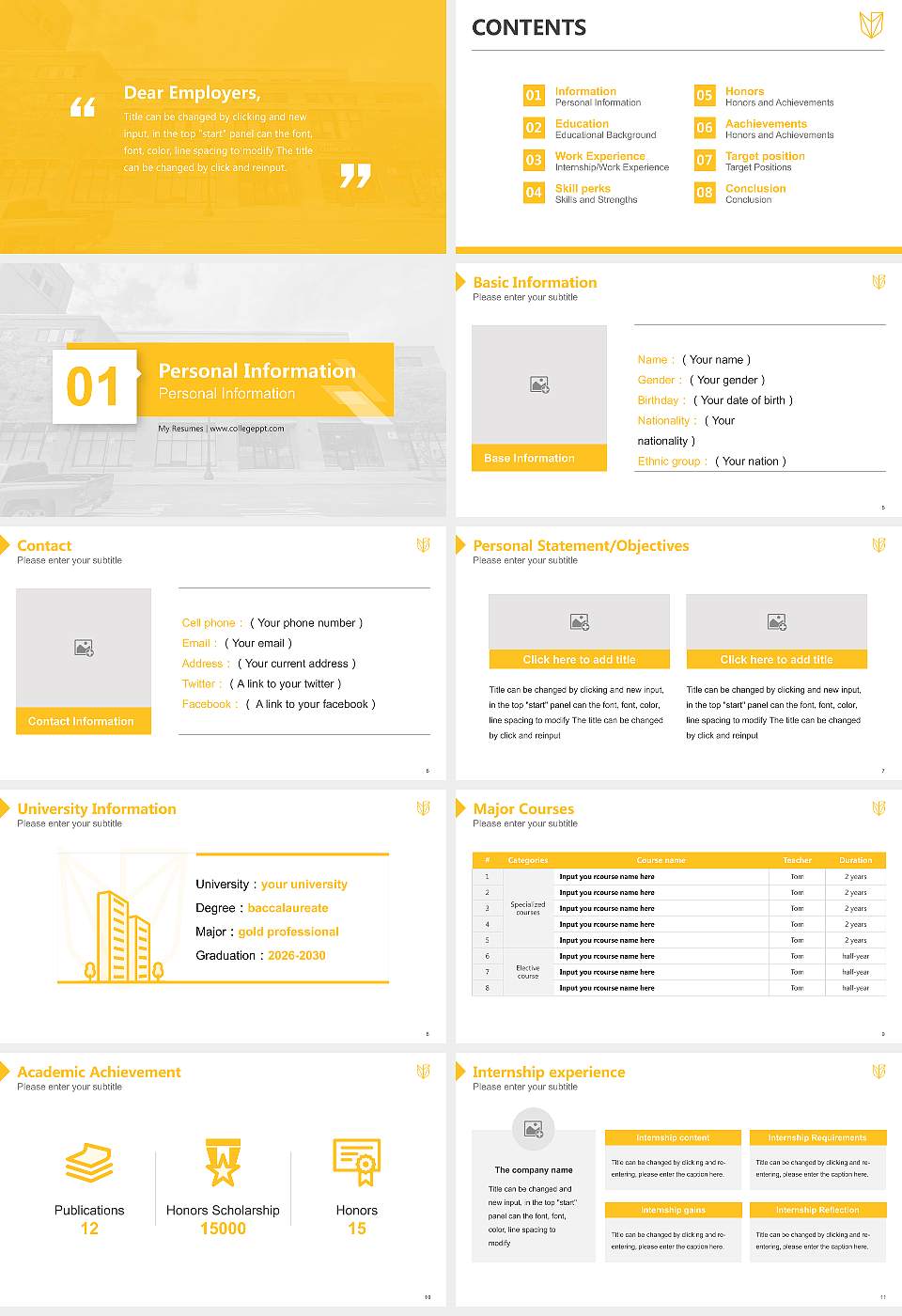 Devry University-Illinois Resume PPT Template16:9 ratio PPT effect preview image2
