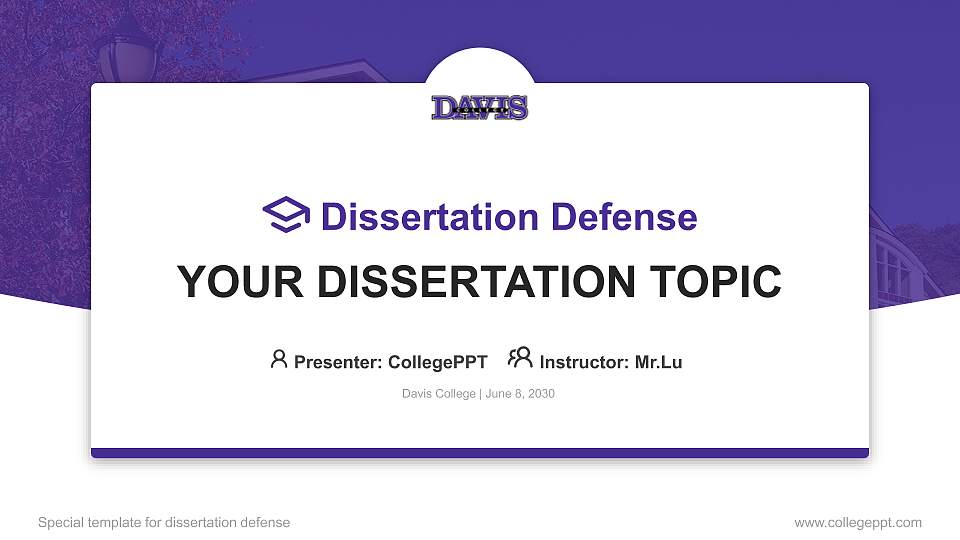 Davis College Graduation Thesis Defense PPT Template16:9 ratio PPT effect preview image