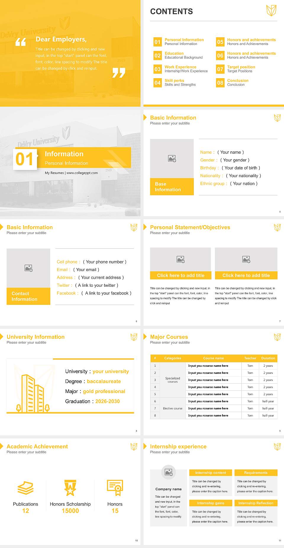 Devry University-Arizona Resume PPT Template4:3 ratio PPT effect preview image2