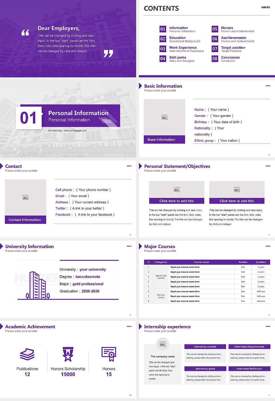 Hunter College Resume PPT Template16:9 ratio PPT effect preview image2