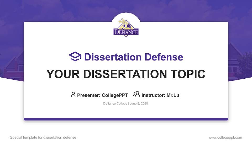Defiance College Graduation Thesis Defense PPT Template16:9 ratio PPT effect preview image