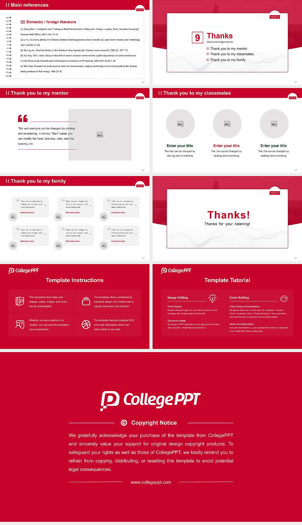 Denison University Graduation Thesis Defense PPT Template16:9 ratio PPT effect preview image7