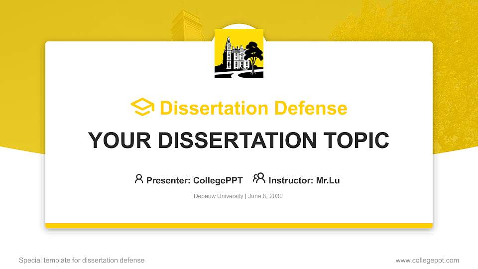 Depauw University Graduation Thesis Defense PPT Template16:9 ratio PPT effect preview image