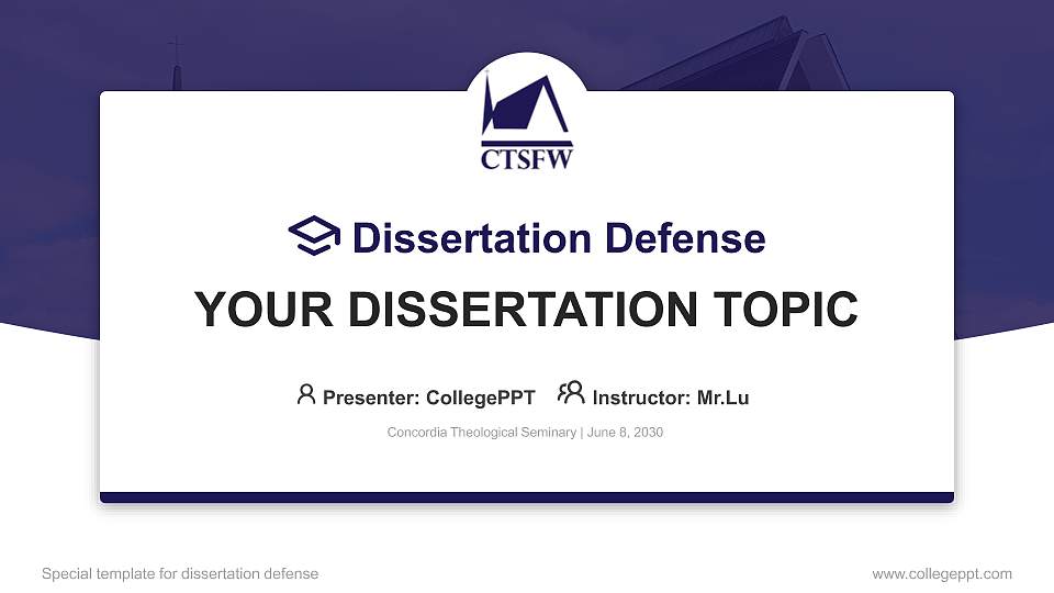 Concordia Theological Seminary Graduation Thesis Defense PPT Template16:9 ratio PPT effect preview image1