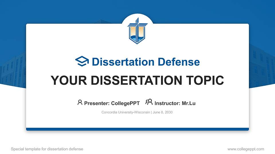 Concordia University-Wisconsin Graduation Thesis Defense PPT Template16:9 ratio PPT effect preview image