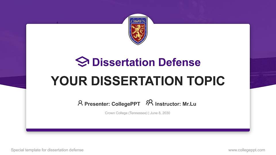 Crown College (Tennessee) Graduation Thesis Defense PPT Template16:9 ratio PPT effect preview image