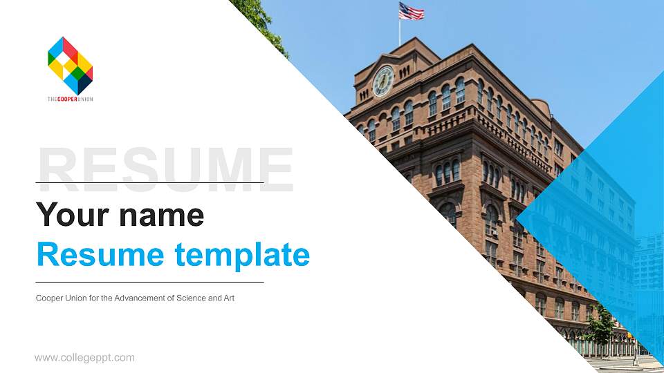 Cooper Union for the Advancement of Science and Art Resume PPT Template16:9 ratio PPT effect preview image
