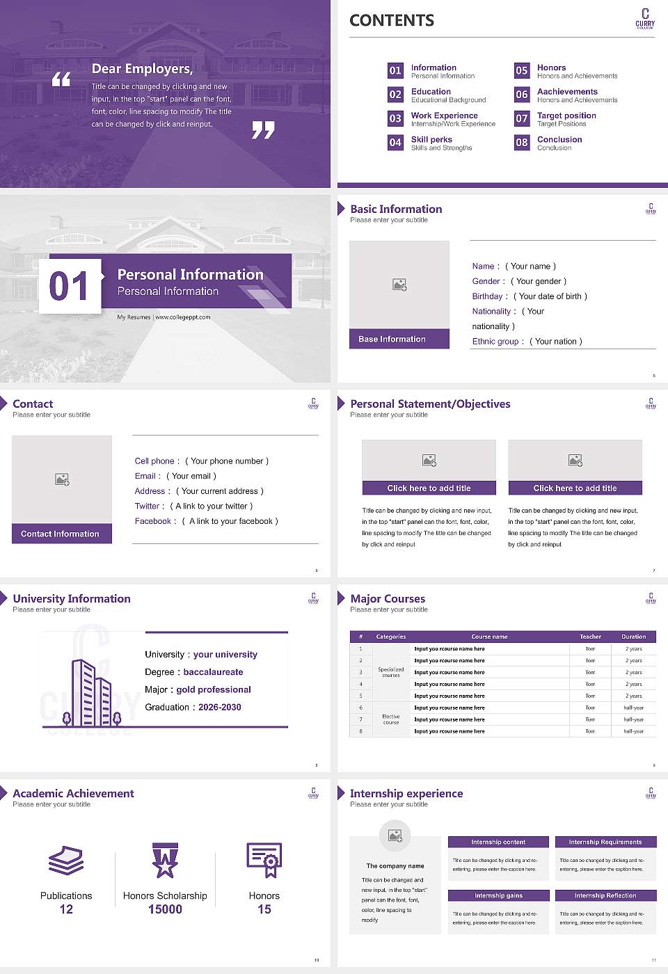 Curry College Resume PPT Template16:9 ratio PPT effect preview image2