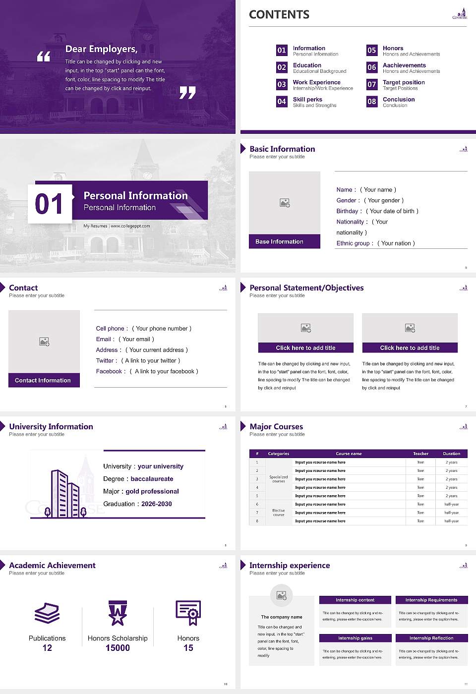 Converse College Resume PPT Template16:9 ratio PPT effect preview image2