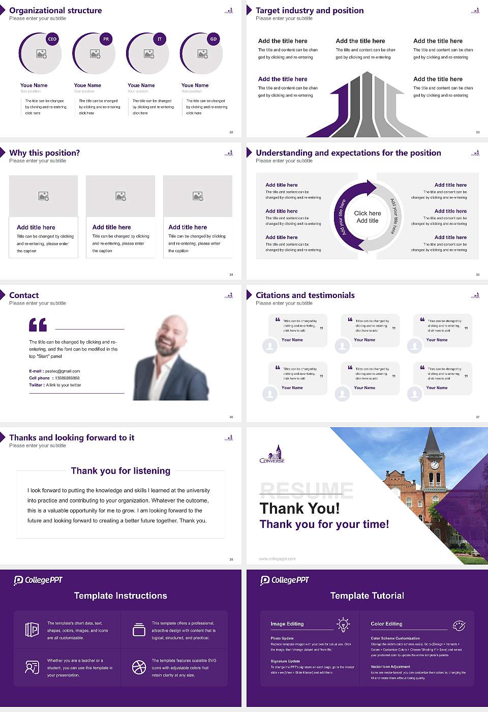 Converse College Resume PPT Template16:9 ratio PPT effect preview image4