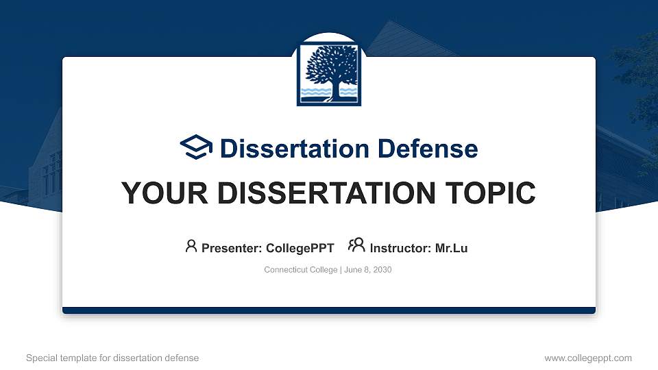 Connecticut College Graduation Thesis Defense PPT Template16:9 ratio PPT effect preview image