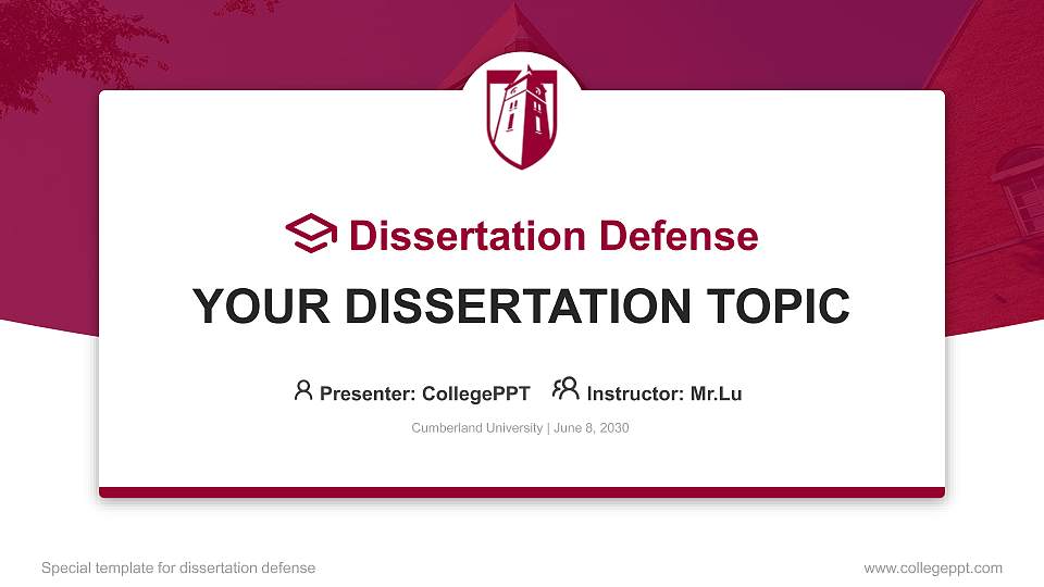 Cumberland University Graduation Thesis Defense PPT Template16:9 ratio PPT effect preview image