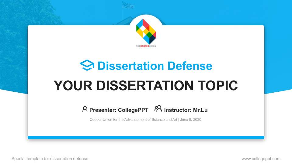 Cooper Union for the Advancement of Science and Art Graduation Thesis Defense PPT Template16:9 ratio PPT effect preview image