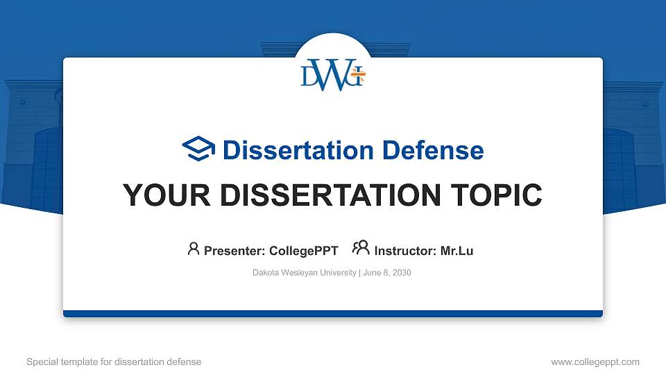 Dakota Wesleyan University Graduation Thesis Defense PPT Template16:9 ratio PPT effect preview image