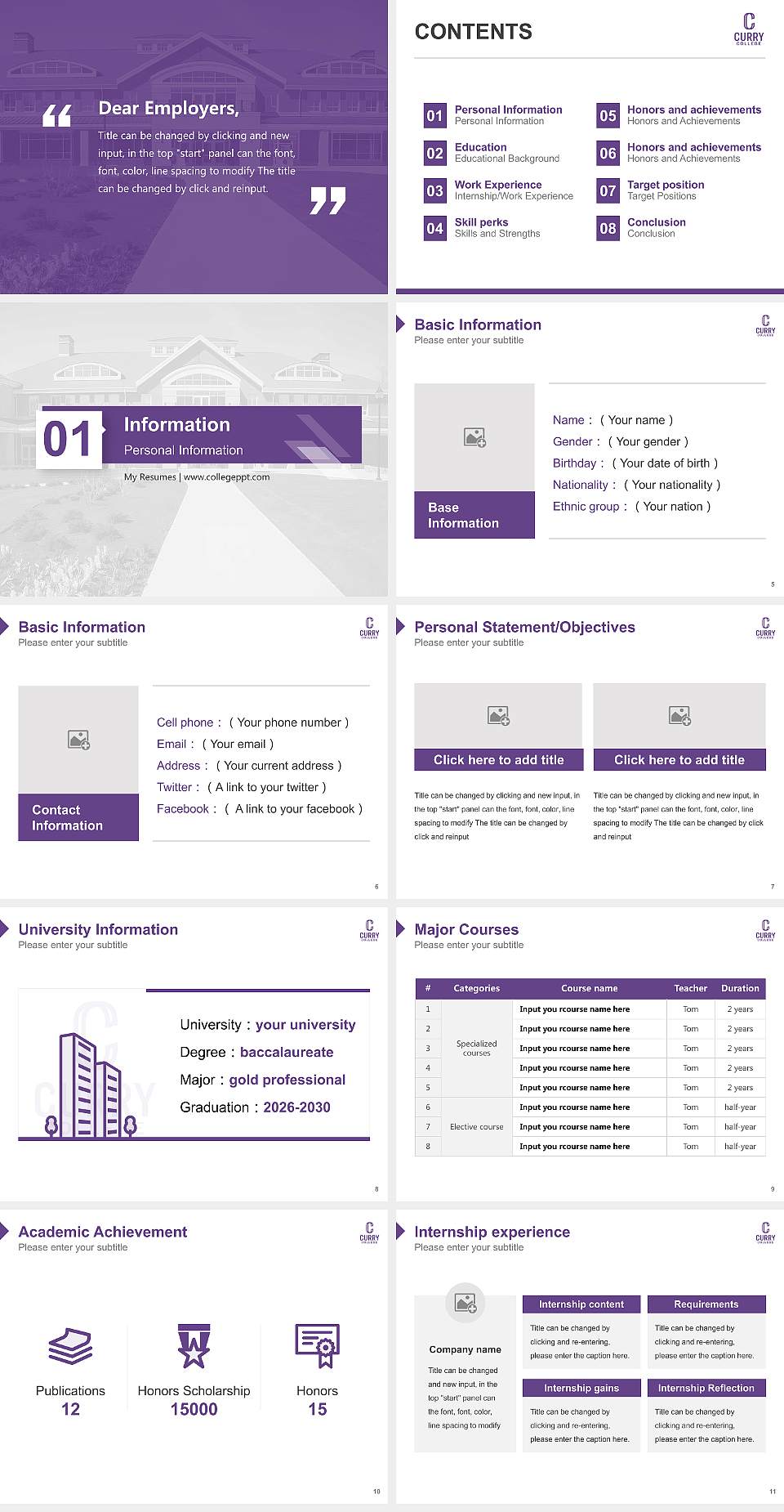 Curry College Resume PPT Template4:3 ratio PPT effect preview image2