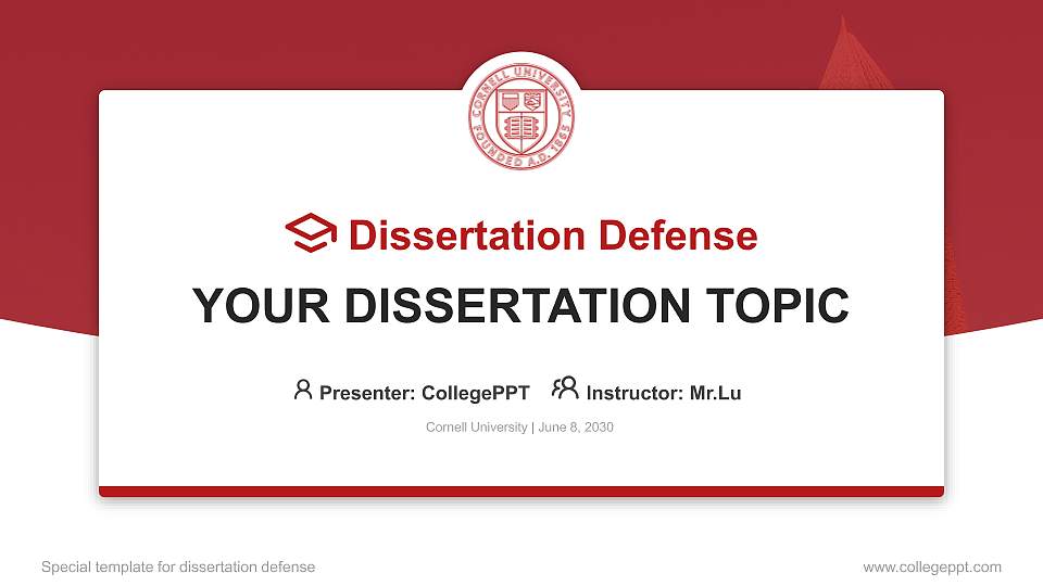 Cornell University Graduation Thesis Defense PPT Template16:9 ratio PPT effect preview image