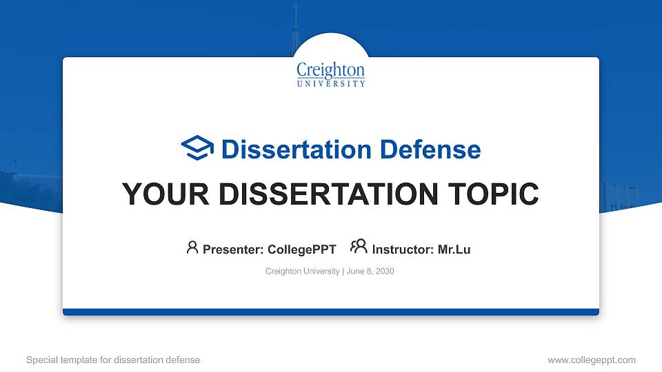 Creighton University Graduation Thesis Defense PPT Template16:9 ratio PPT effect preview image