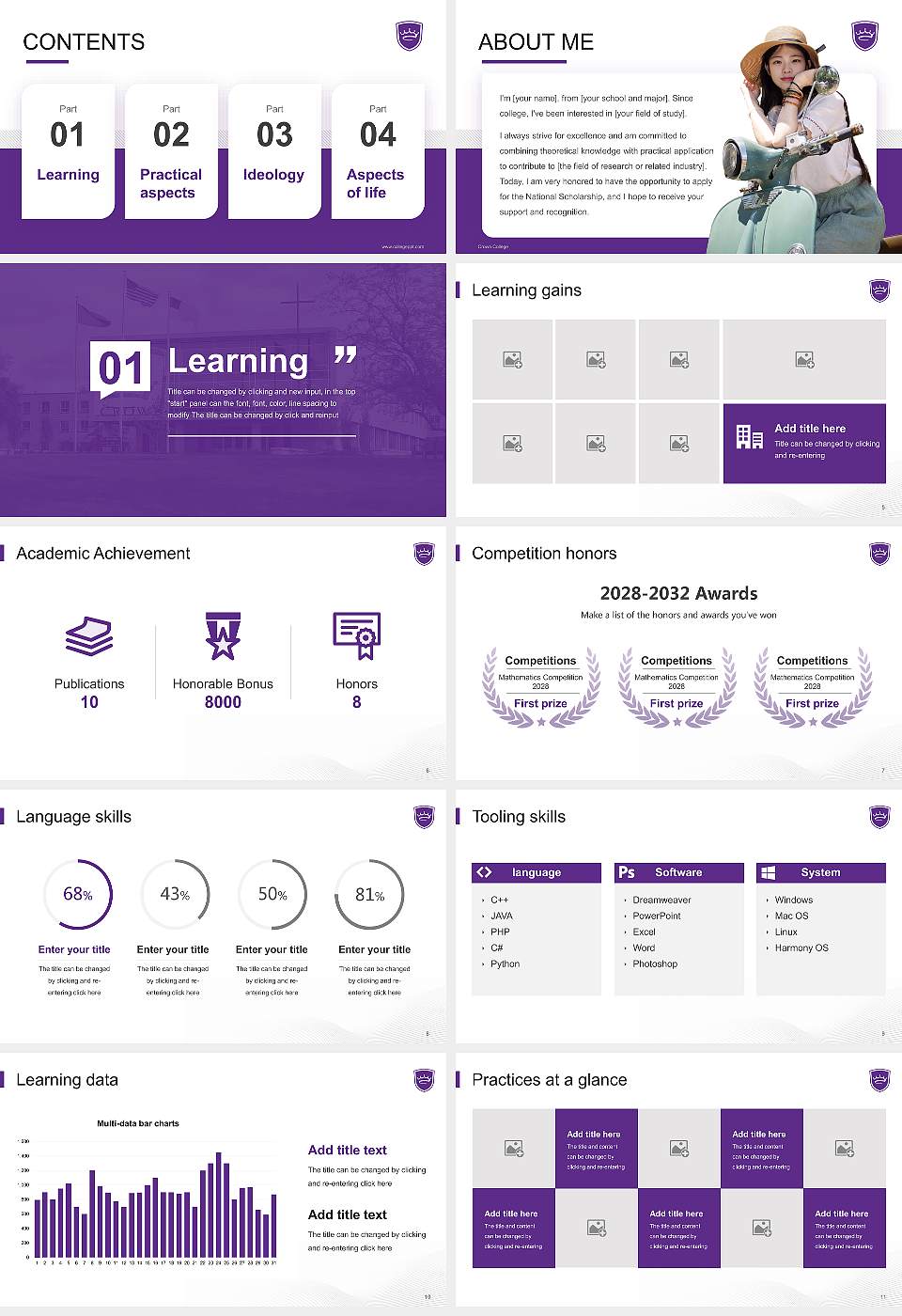 Crown College National Scholarship Defense PPT Template16:9 ratio PPT effect preview image2