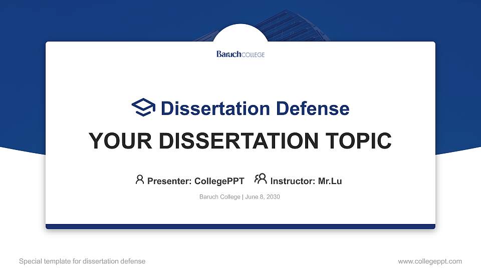 Baruch College Graduation Thesis Defense PPT Template16:9 ratio PPT effect preview image