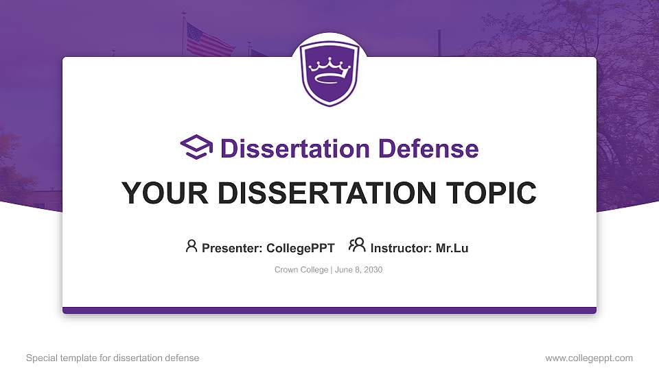 Crown College Graduation Thesis Defense PPT Template16:9 ratio PPT effect preview image