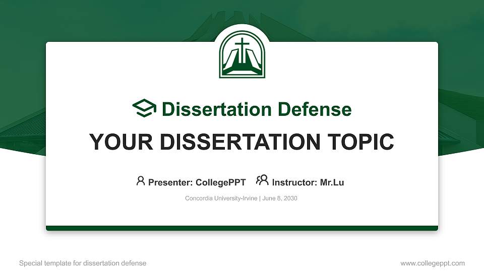 Concordia University-Irvine Graduation Thesis Defense PPT Template16:9 ratio PPT effect preview image