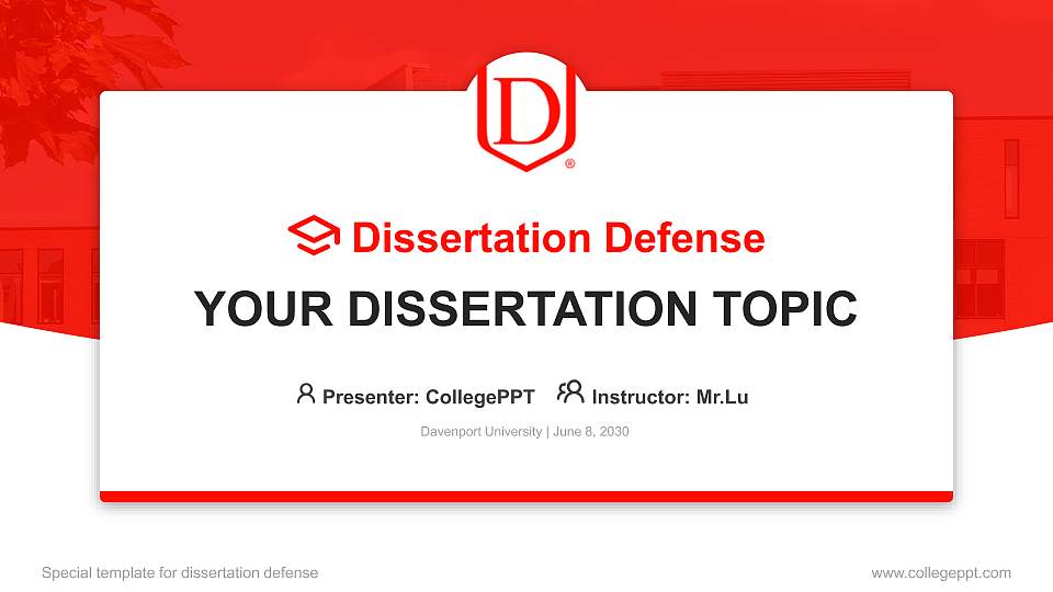 Davenport University Graduation Thesis Defense PPT Template16:9 ratio PPT effect preview image