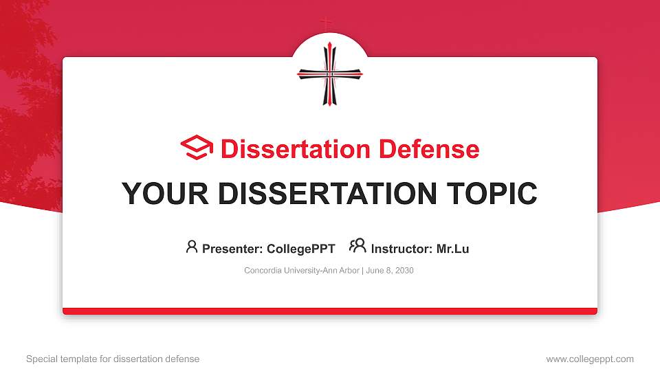 Concordia University-Ann Arbor Graduation Thesis Defense PPT Template16:9 ratio PPT effect preview image