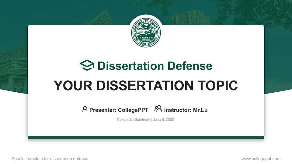 Concordia Seminary Graduation Thesis Defense PPT Template16:9 ratio PPT effect preview image1