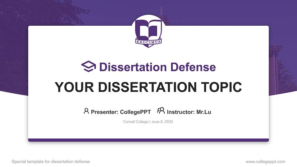 Cornell College Graduation Thesis Defense PPT Template16:9 ratio PPT effect preview image