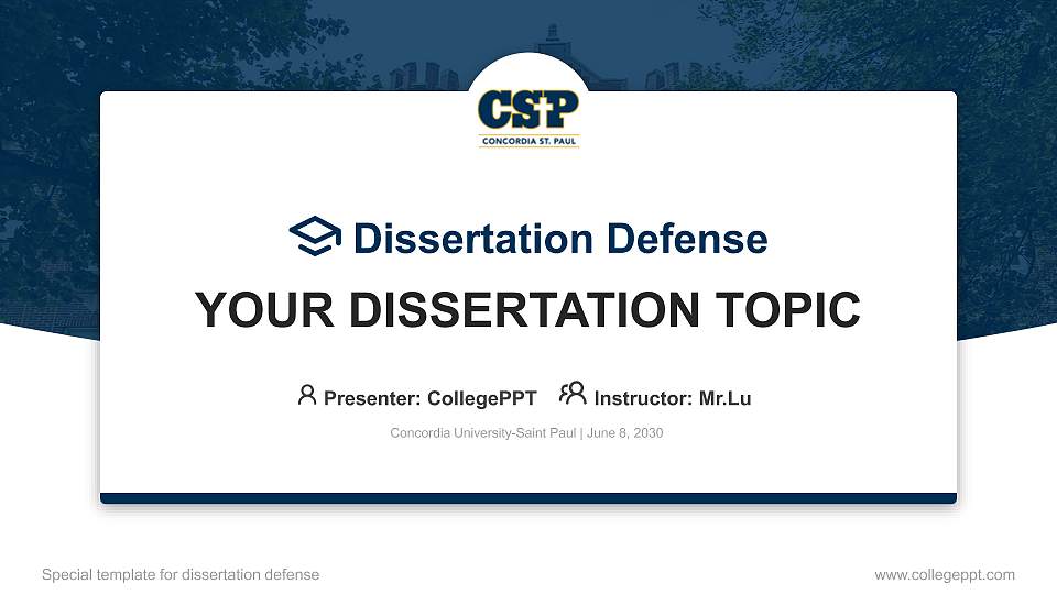 Concordia University-Saint Paul Graduation Thesis Defense PPT Template16:9 ratio PPT effect preview image