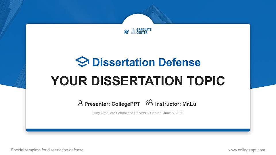 Cuny Graduate School and University Center Graduation Thesis Defense PPT Template16:9 ratio PPT effect preview image