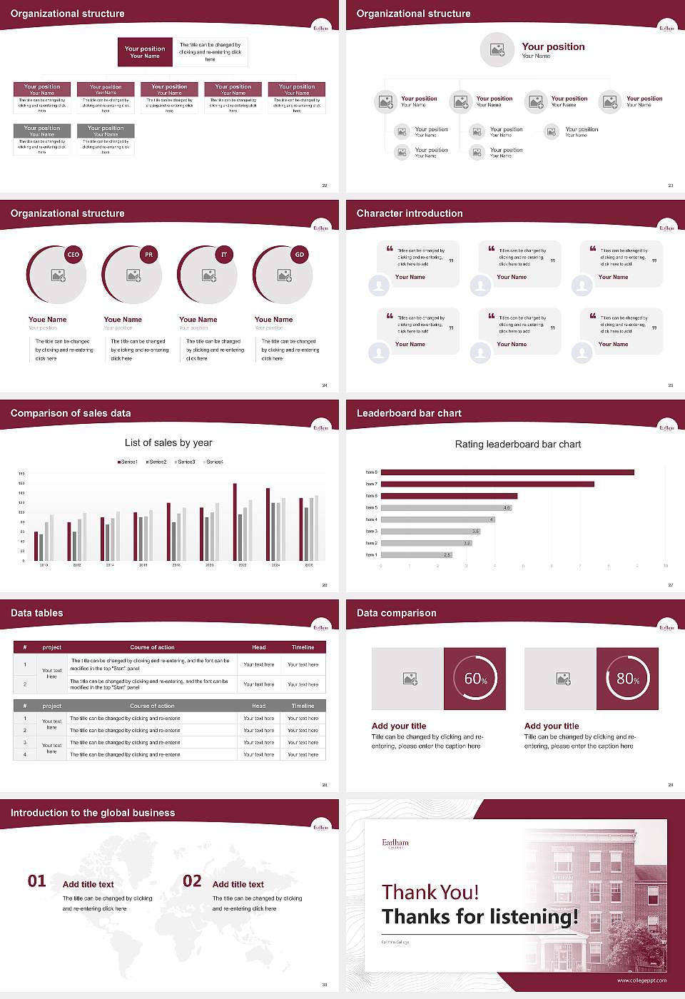 Earlham College Academic Presentation/Research Findings Report PPT Template16:9 ratio PPT effect preview image4