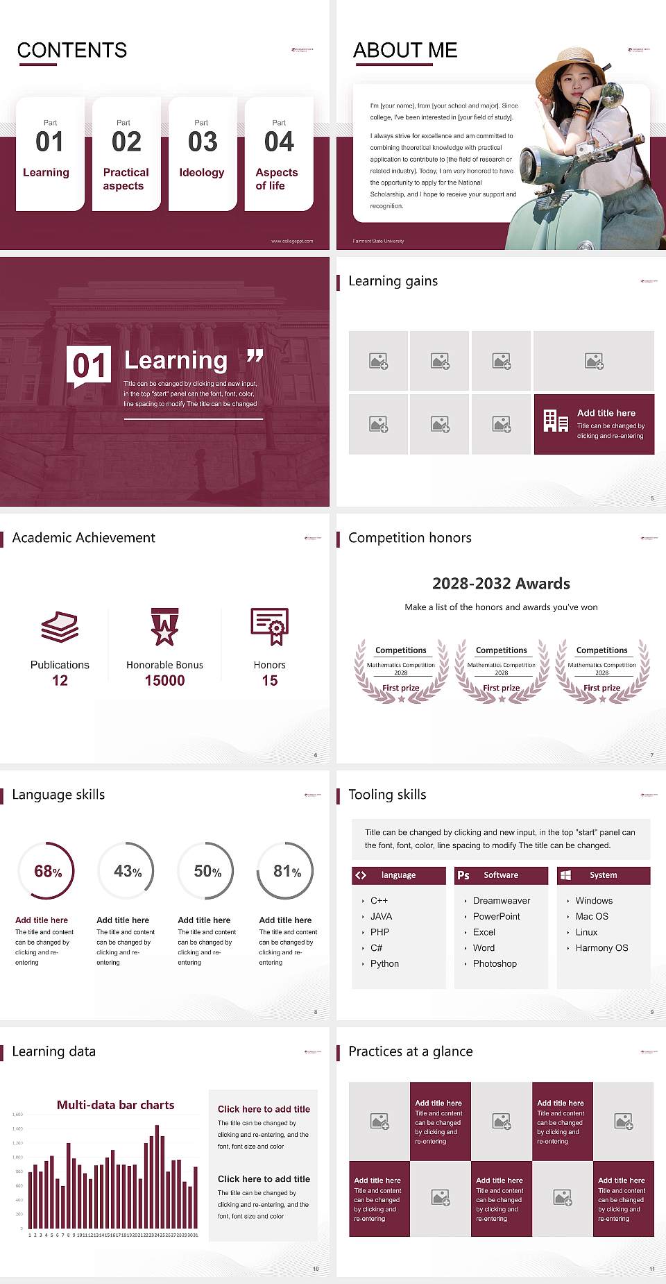 Fairmont State University National Scholarship Defense PPT Template4:3 ratio PPT effect preview image2