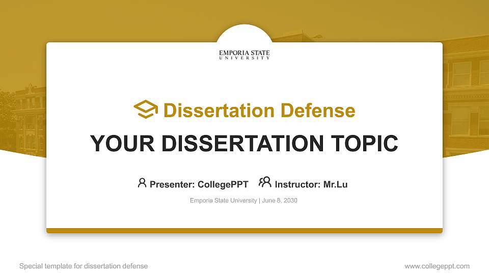 Emporia State University Graduation Thesis Defense PPT Template16:9 ratio PPT effect preview image
