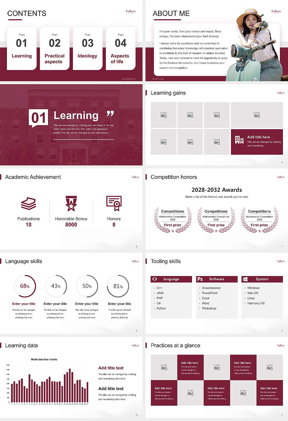 Earlham College National Scholarship Defense PPT Template16:9 ratio PPT effect preview image2
